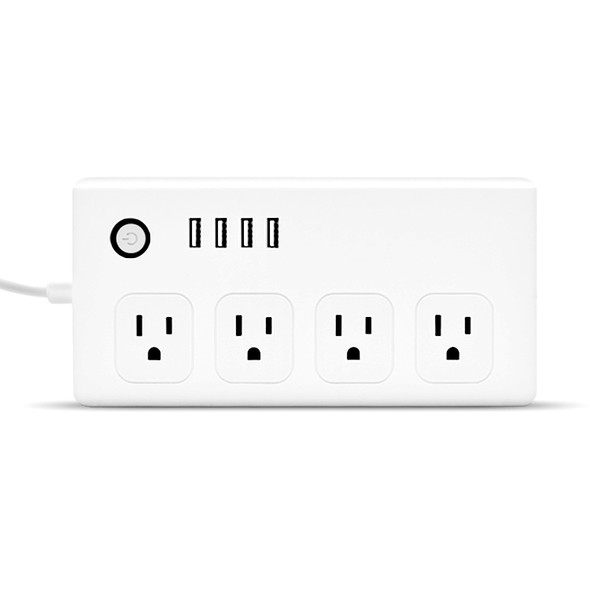 4 x USB Ports + 4 x US Plug Jack WiFi Remote Control Smart Power Socket Works with Alexa & Google Home, AC 110-240V, US Plug