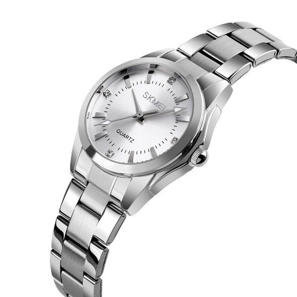 SKmei 1620 Delicate Rhinestone Creative Casual Waterproof Quartz Women Watch Steel Strap Watch(White)