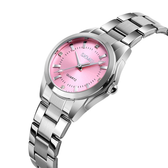 SKmei 1620 Delicate Rhinestone Creative Casual Waterproof Quartz Women Watch Steel Strap Watch(Pink)