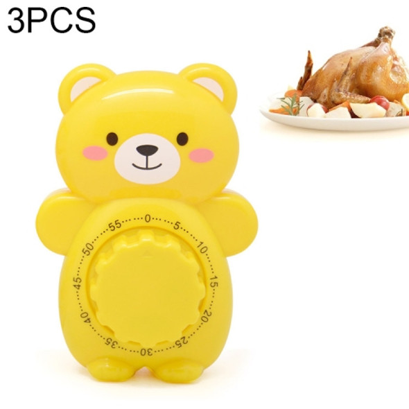 3 PCS Cartoon Bear Timer Kitchen Gadget Mechanical Timer(Yellow)