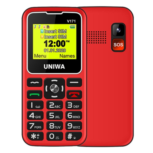 UNIWA V171 Mobile Phone, 1.77 inch, 1000mAh Battery, 21 Keys, Support Bluetooth, FM, MP3, MP4, GSM, Dual SIM, with Docking Base (Red)