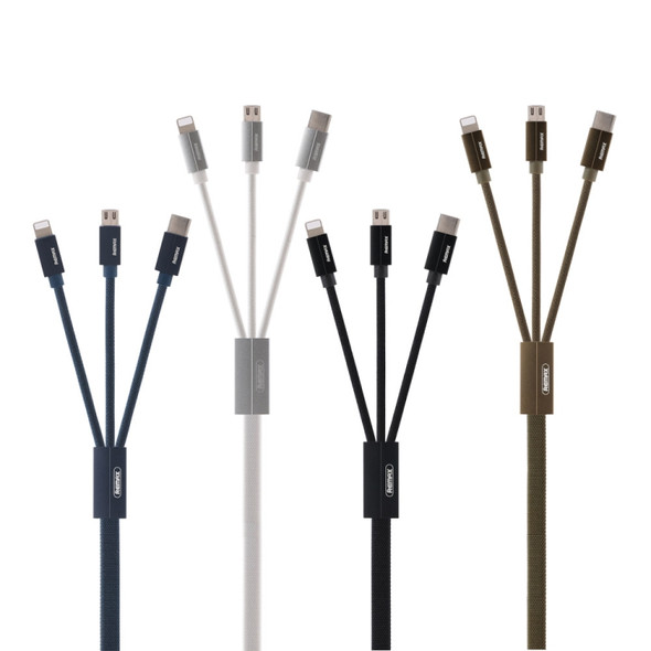 REMAX RC-094TH 1m 2.4A 3 in 1 USB to 8 Pin & USB-C / Type-C & Micro USB  Fast Charging Data Cable(Black)