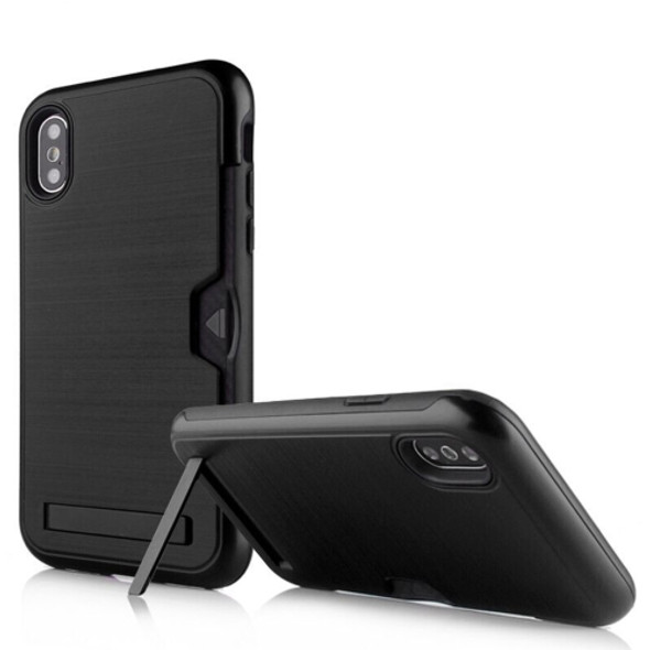 Ultrathin TPU + PC Protective Case for iPhone XR, with Card Slot & Holder(Black)