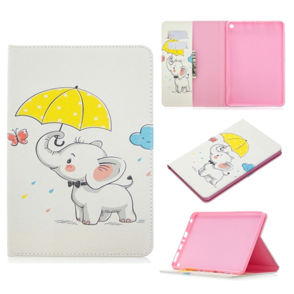 For Amazon Kindle Fire HD8 (2020) Colored Drawing Pattern Horizontal Flip Leather Case with Holder & Card Slots & Wallet(Umbrella Elephant)
