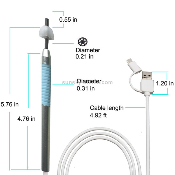 3 in 1 USB Ear Scope Inspection HD1.0MP Camera Visual Ear Spoon for OTG Android Phones & PC & MacBook, Lens Diameter: 3.9mm, 1.5m Length Cable