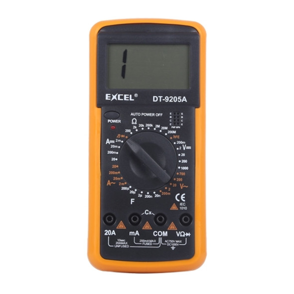 DT9205A LCD Digital Multimeter for Diode Testing / Transistor hFE Measuring Function