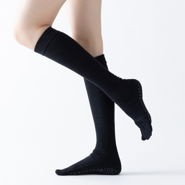 Medium Yoga Socks Warm Five-Finger Socks Non-Slip Pile Socks, Size: One Size(Black)