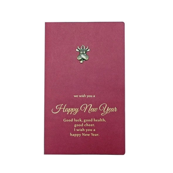 8 PCS Metal Red Special Paper Greeting Card Retro Bronzing New Year Greeting Card(Bull Head)