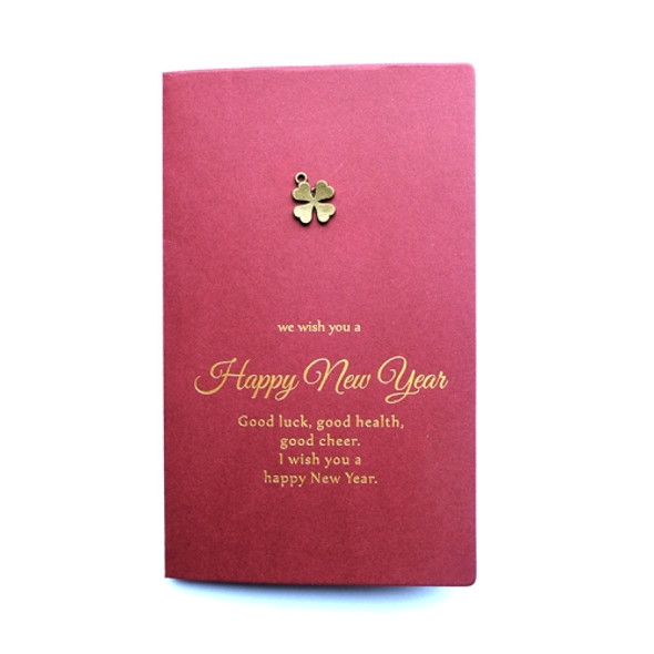 8 PCS Metal Red Special Paper Greeting Card Retro Bronzing New Year Greeting Card(Four Leaf Clover)