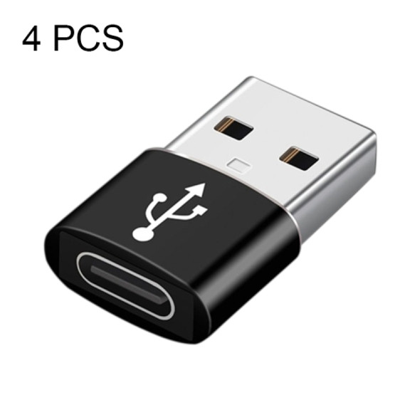 4 PCS USB-C / Type-C Female to USB 3.0 Male Aluminum Alloy Adapter, Support Charging & Transmission Data (Black)