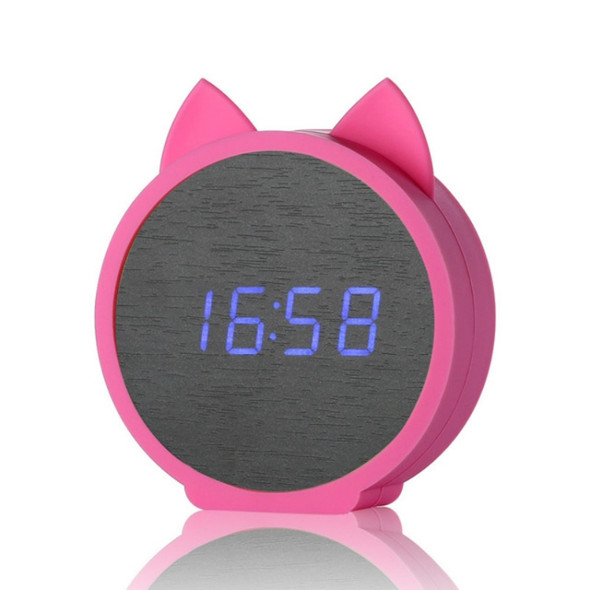 Creative Cat Shape Children Environmental Protection Silicone Wooden Silent LED Electronic Alarm Clock, Style:Ordinary(Blue Light + Pink)