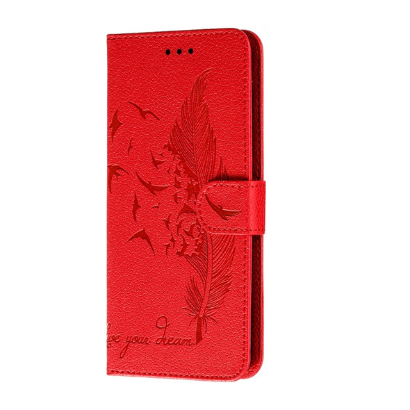 For Huawei Mate 30 Feather Pattern Litchi Texture Horizontal Flip Leather Case with Holder & Wallet & Card Slots(Red)