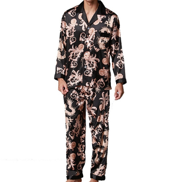 Men Long Sleeve Pajamas Set (Color:Black Size:L)