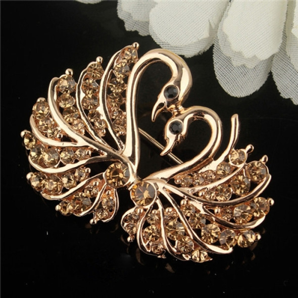 Crystal Swan Brooch Pins Animal Rhinestones Brooches for Women(Champagne)