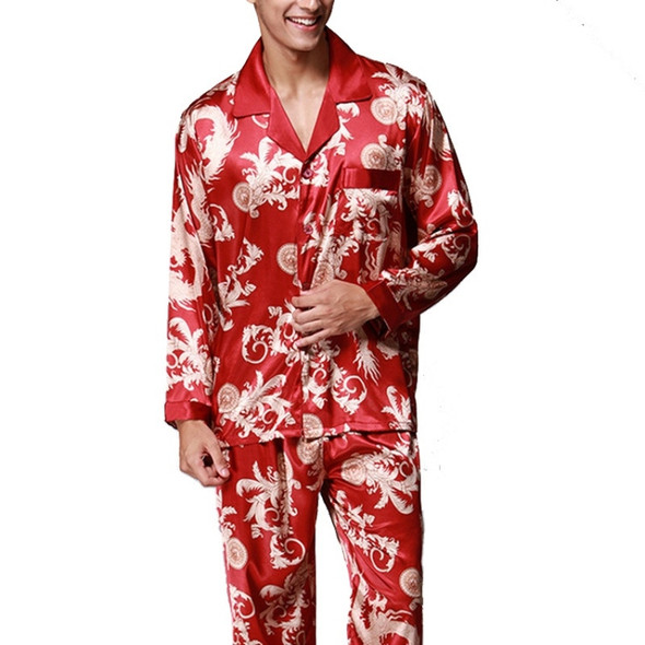 Men Long Sleeve Pajamas Set (Color:Red Size:XL)