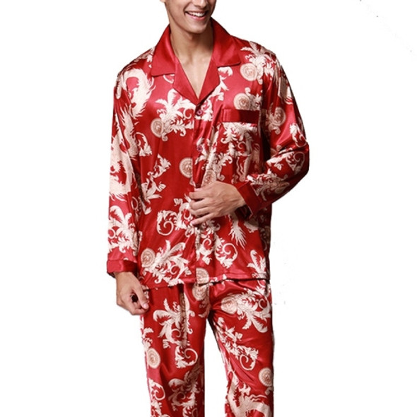 Men Long Sleeve Pajamas Set (Color:Red Size:XXL)