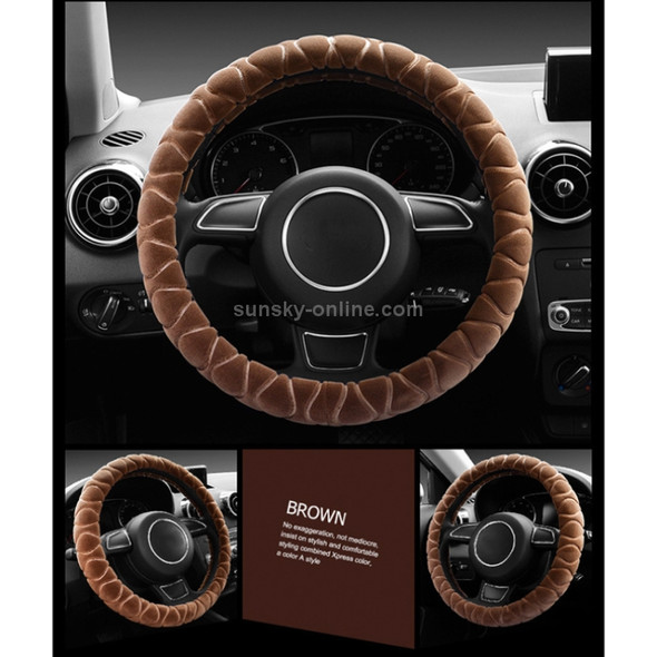 Car Universal Short Plush Warm Anti-skid Steering Wheel Cover, Adaptation Steering Wheel Diameter: 38cm (Brown)