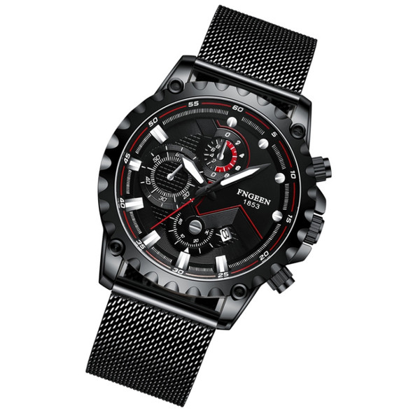 FNGEEN 5055 Men Waterproof Sports Fashion Stainless Steel Watch(Black Net Black Shell Black Surface)
