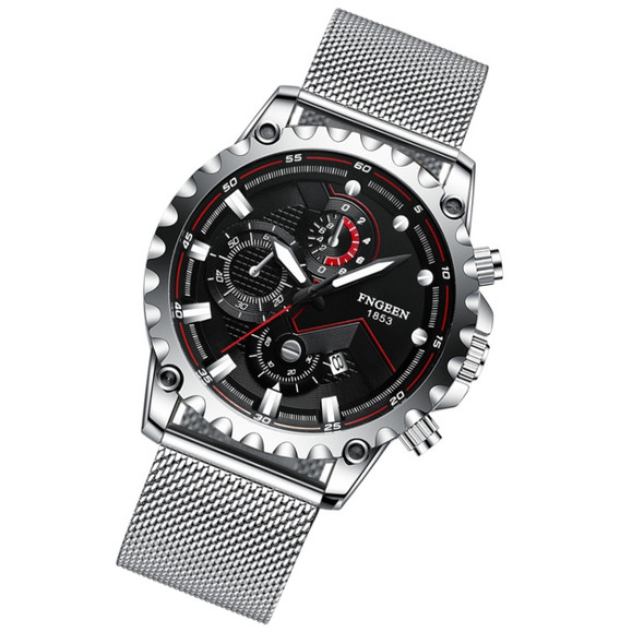 FNGEEN 5055 Men Waterproof Sports Fashion Stainless Steel Watch(White Net White Shell Black Surface)