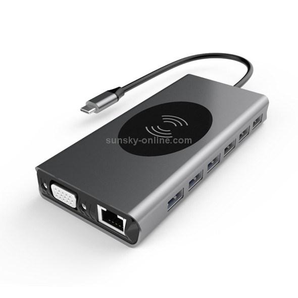 Basix T15 15 in 1 USB-C / Type-C to HDMI + VGA + USB 3.0x4 + USB 2.0x3 + SD + TF + RJ45 + PD + 3.5 Audio + 10W Converter