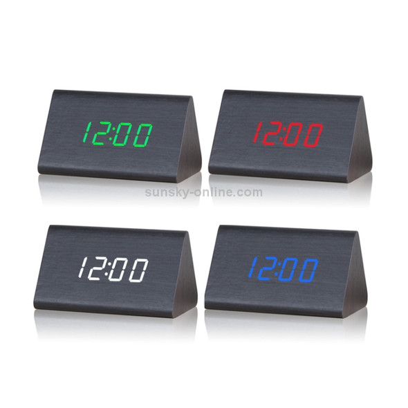 Mute Luminous Electronic Clock Wooden Sound Control Small Triangle Alarm Clock Black Wood Red Light