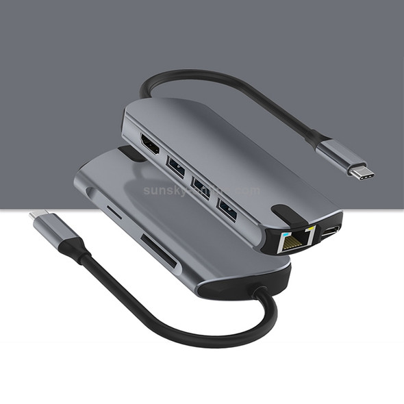 Basix T1908 8 In 1 Multi-function Type-C / USB-C HUB Expansion Dock (Grey)
