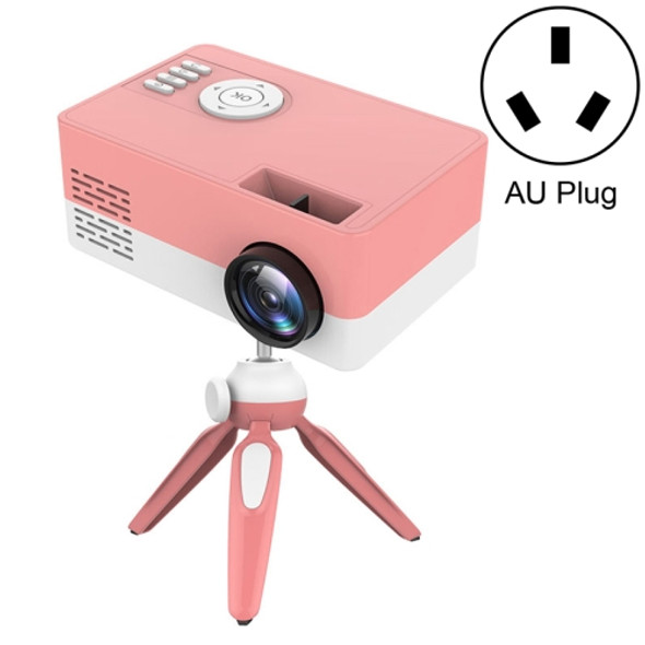 J15 1920 x 1080P HD Household Mini LED Projector with Tripod Mount Support AV / HDMI x 1 / USB x1 / TF x 1, Plug Type:AU Plug(Pink White)
