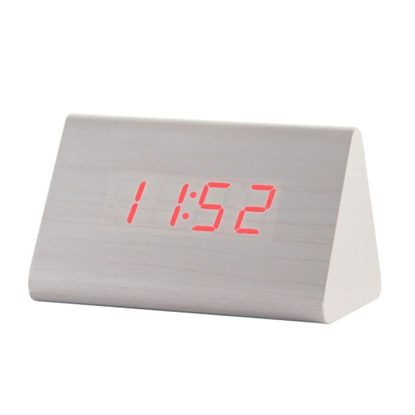 Mute Luminous Electronic Clock Wooden Sound Control Small Triangle Alarm Clock White Wood Red Light