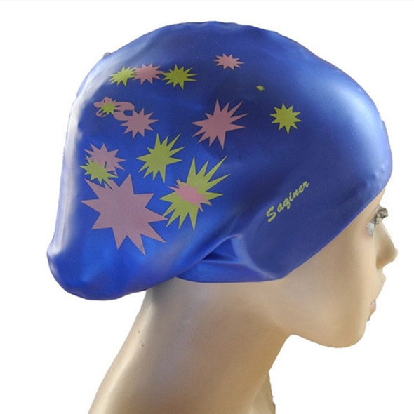 Printed Silicone Swimming Cap Waterproof Swimming Cap for Long Hair, Size:One Size(Navy Blue)