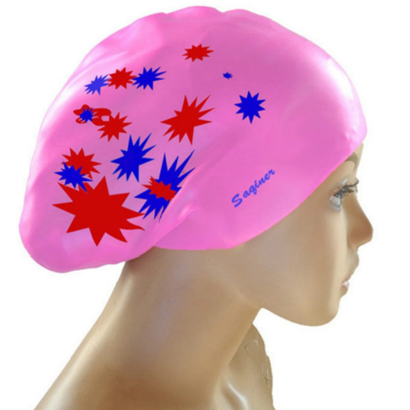 Printed Silicone Swimming Cap Waterproof Swimming Cap for Long Hair, Size:One Size(Pink)