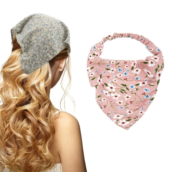 5 PCS Floral Elastic Band Turban Women Thin Floral Cloth Headscarf  Triangle Scarf(Big Floral Pink )