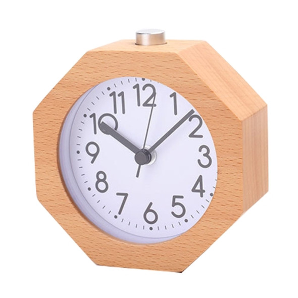 Solid Wood Silent Snooze Alarm Clock with Pointer(Octagonal Wood Color)