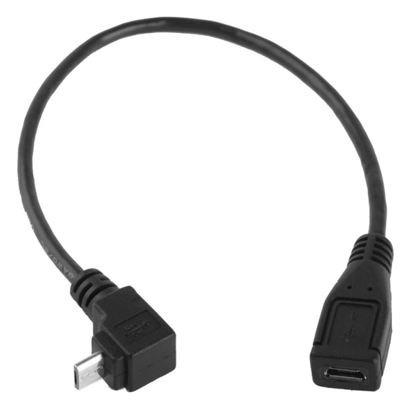 90 Degree Micro USB Male to Micro USB Female Adapter Cable, Length: 25cm(Black)