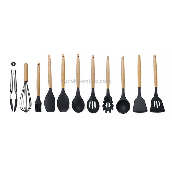 kn020 11 in 1 Wooden Handle Silicone Non-stick Spatula Spoon Kitchen Tool Set