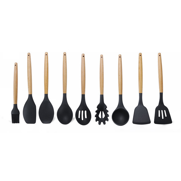 kn020 9 in 1 A Version Wooden Handle Silicone Non-stick Spatula Spoon Kitchen Tool Set