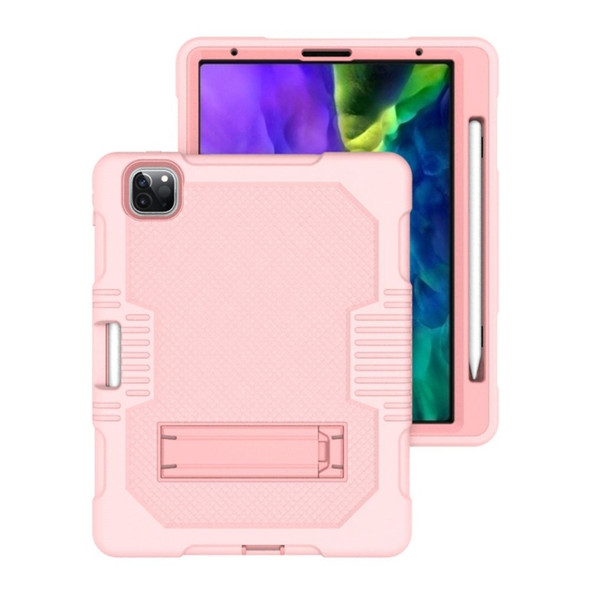 Contrast Color Robot Shockproof Silicone + PC Protective Case with Holder For iPad Pro 12.9 inch (2018/2020)(Rose Gold)