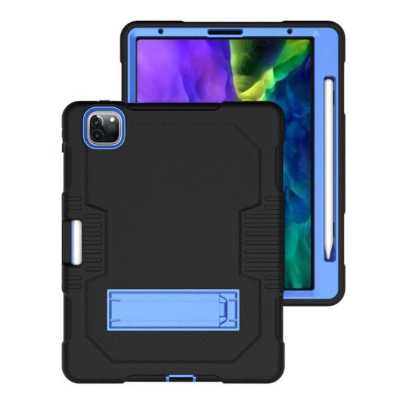 Contrast Color Robot Shockproof Silicone + PC Protective Case with Holder For iPad Pro 12.9 inch (2018/2020)(Black Blue)