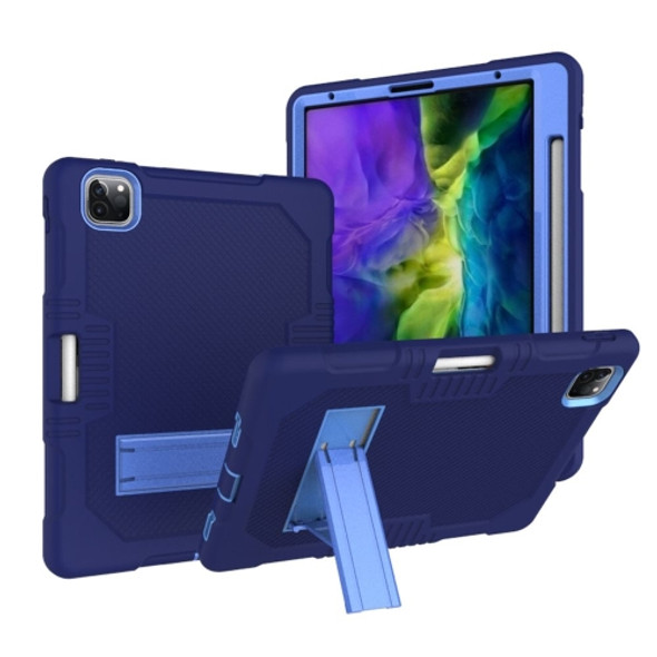 Contrast Color Robot Shockproof Silicone + PC Protective Case with Holder For iPad Pro 12.9 inch (2018/2020)(Navy Blue)