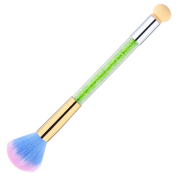 Double End Rhinestone Handle Nail Art Gradient Sponge Pen Brush Manicure Powder Dust Cleaning UV Gel Polish Tool(Green Diamond)