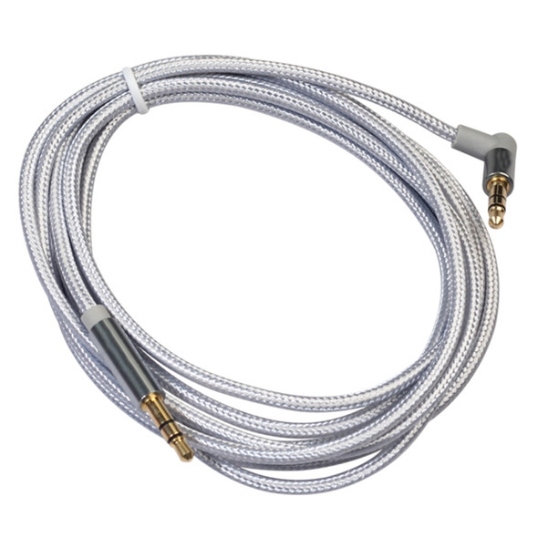AV01 3.5mm Male to Male Elbow Audio Cable, Length: 2m (Silver Grey)