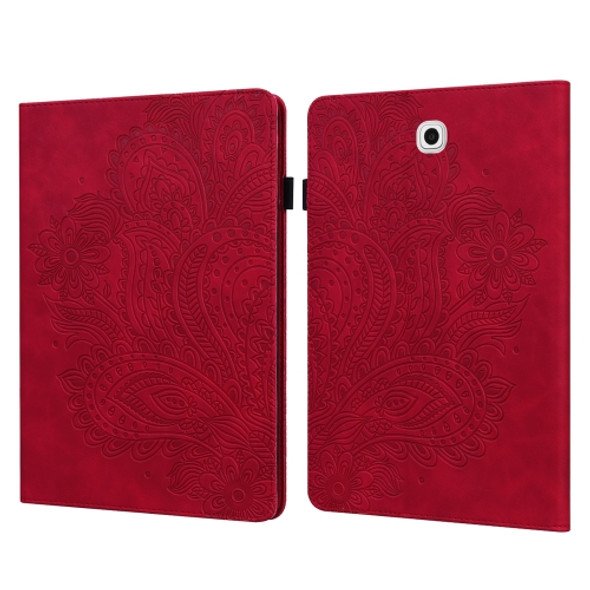 For Samsung Galaxy Tab S2 9.7 T815 Peacock Embossed Pattern TPU + PU Horizontal Flip Leather Case with Holder & Card Slots & Wallet(Red)