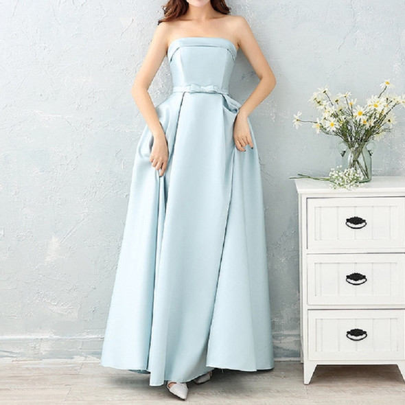 Satin Long Bridesmaid Sisters Skirt Slim Graduation Gown, Size:XXS(Ice Blue D)