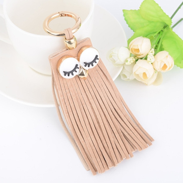 Fashion Casual PU Leather Tassels Women Key Chain Bag Pendant Car Key Chain Ring Hanging Holder Creative Personality Owl Tassel Car Key Ring Bag Ornaments Pendant(Khaki)