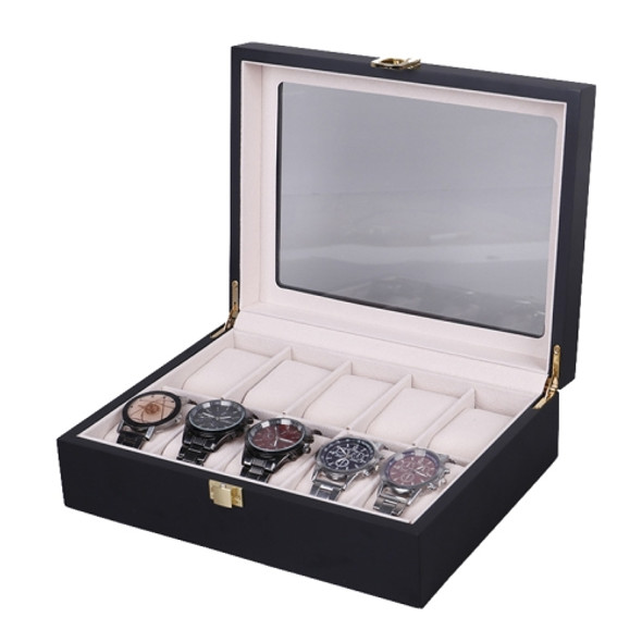 Wooden Baking Paint Watch Box Jewelry Storage Display Box(10-bit Black + Rice Matte)