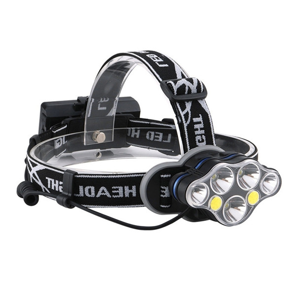 YWXLight 7 LEDs 7000K High-power Strong Light USB Rechargeable Outdoor Fishing Waterproof Headlight (Headlamp+USB Cable+2xBatteries)