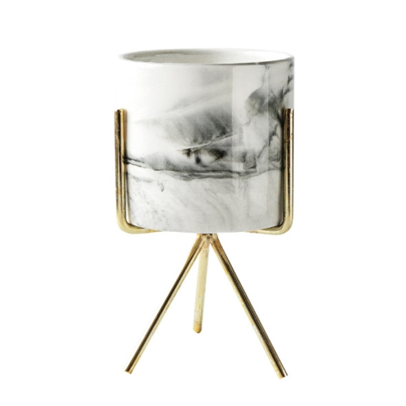 Nordic Minimalism Style Marble Pattern Golden Ceramics Iron Art Vase Tabletop Flower Pot, Size:S(Gold)