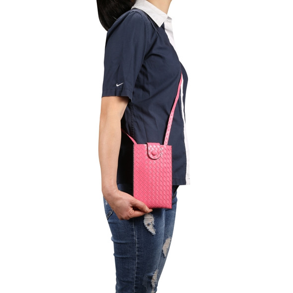Braided Packing Simple High-end Mobile Phone Bag with Lanyard, Suitable for 6.7 inch Smartphones(Rose Red)