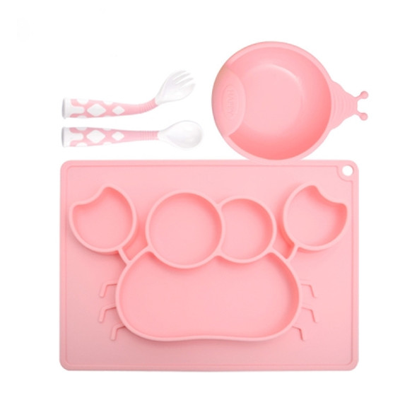 Silicone Feeding Set Combination Anti-fall Suction Cup Bowl Child Complementary Food Tableware Dinner Plate, Style:With Bowl(?Pink? Crab)