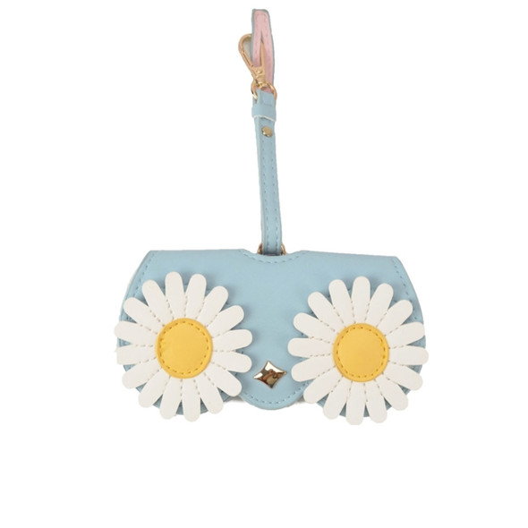 Cute And Funny PU Sunglasses Case Portable Glasses Case With Hanging Buckle, Colour: Flowers (Lake Blue Color Matching)