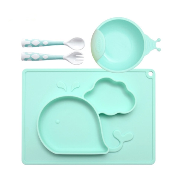 Silicone Feeding Set Combination Anti-fall Suction Cup Bowl Child Complementary Food Tableware Dinner Plate, Style:With Bowl(?Blue? Whale )